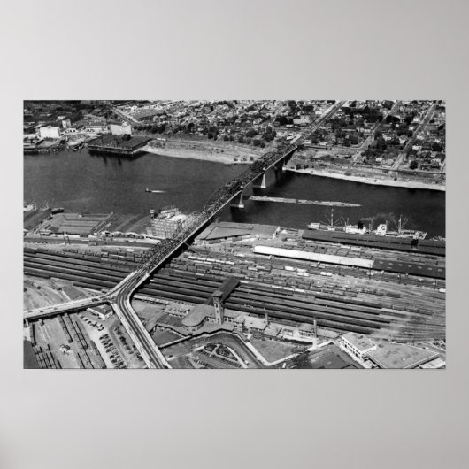 Portland, OF Broadway Bridge en Depot Poster (Voorkant)