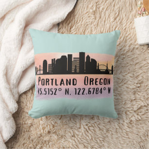 Portland OF City Skyline Latitude en Lengtegraad Kussen