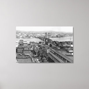 Portland, OF Uitzicht van City en Hawthorne Bridge Canvas Afdruk