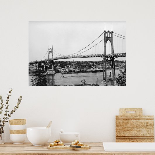 Portland, OF Uitzicht van St. John Bridge over Poster (Keuken)