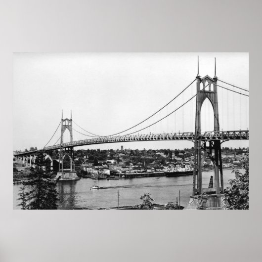 Portland, OF Uitzicht van St. John Bridge over Poster (Voorkant)