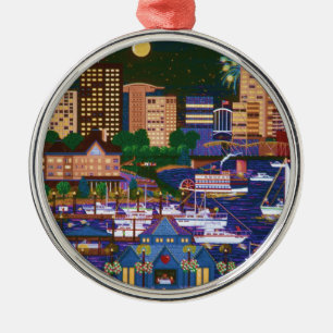 Portland Oregon bij nacht Metalen Ornament