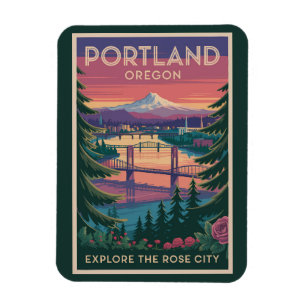Portland Oregon Mount Hood Reis Kunst Vintage Magneet