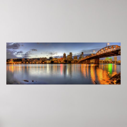Portland Oregon Night Skyline Reflection Poster (Voorkant)