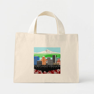 Portland Oregon Skyline met Mount Hood Mini Tote Bag