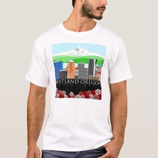 Portland Oregon Skyline met Mount Hood T-shirt