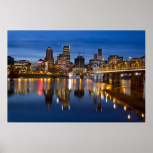 Portland Oregon Skyline op het Poster Blue Hour