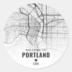 Portland, Oregon Stadsplattegrond   Bruiloft Welko Ronde Sticker