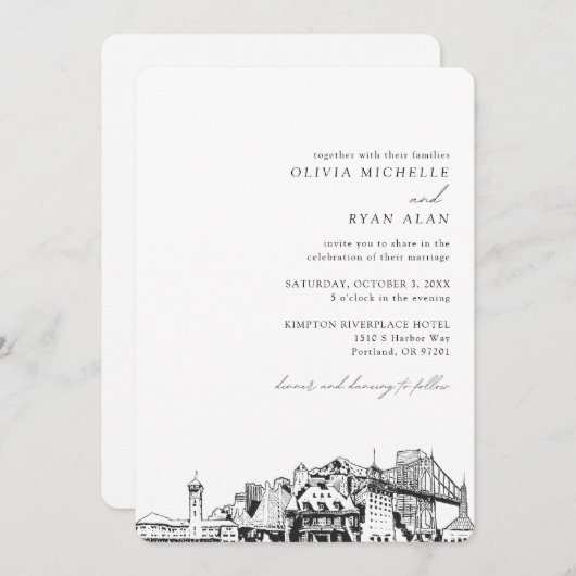 Portland Skyline Destination Wedding Invitation (Devant / Derrière)
