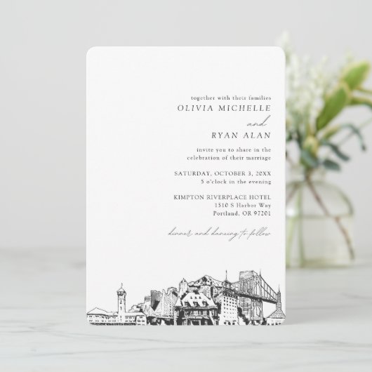 Portland Skyline Destination Wedding Invitation (Debout devant)