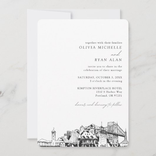 Portland Skyline Destination Wedding Invitation (Devant)