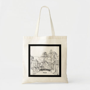 Portmeirion Noord-Wales Pen en Inkt Schets Tote Bag