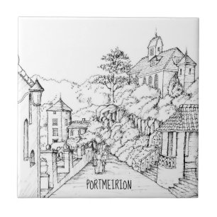 Portmeirion North Wales Pen en Ink Sketch Tegeltje