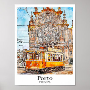 Porto Portugal Art Travel Waterverf met de hand ge Poster