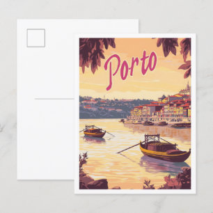 Porto Portugal Art Vintage Travel Illustratie Briefkaart