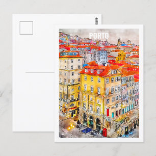 Porto Portugal Famous Travel Waterverf Sketch Briefkaart