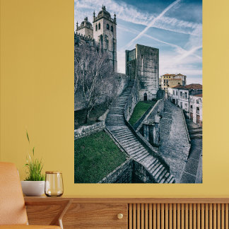 Porto, Portugal. Kathedraal en het oude stadhuis Foto Afdruk