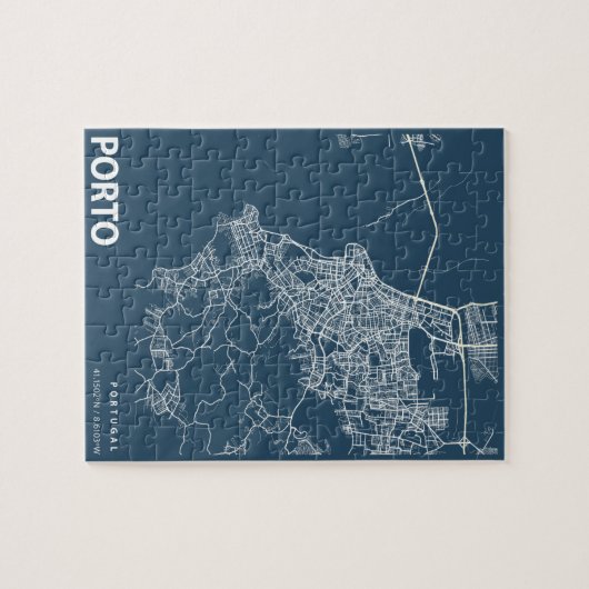 Porto Portugal - Minimale stadskaartlijn Art Blue Legpuzzel (Horizontaal)