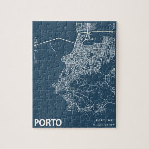 Porto Portugal - Minimale stadskaartlijn Art Blue Legpuzzel