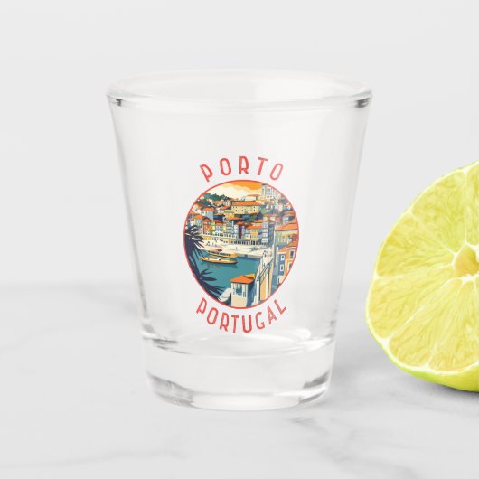 Porto Portugal Retro Distressed Circle Shot Glas (Voorkant)