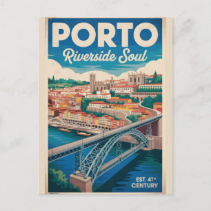 Porto Portugal Retro Silhouette Stadslandschap Rei Briefkaart