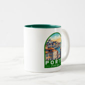 Porto Portugal Travel Art Embleem Tweekleurige Koffiemok (Voorkant rechts)