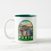 Porto Portugal Travel Art Embleem Tweekleurige Koffiemok (Links)