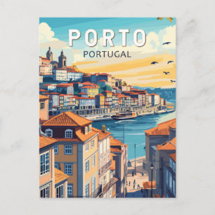 Porto Portugal Travel Art Vintage Briefkaart