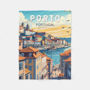Porto Portugal Travel Art Vintage Fleece Deken