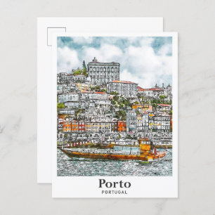 Porto Portugal Travel Waterverf Sketch met de hand Briefkaart