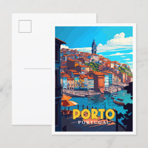 Porto Portugal vintage reisillustratie Briefkaart