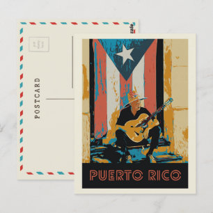 Porto Rico, musicien et drapeau Carte postale