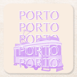 Porto Travel Art, Portugal, Pastel, Minimalistisch Vierkante Kartonnen Onderzetter