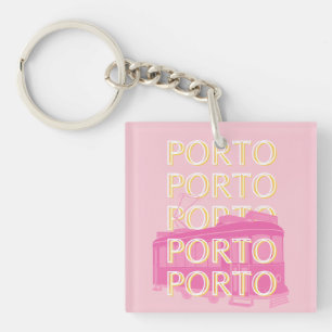 Porto Travel Art, Portugal, Roze, Preppy Sleutelhanger