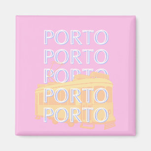 Porto Travel Art, Portugal Travel Art, Preppy Pink Magneet