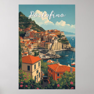 Portofino Genova Italië in vintage stijl Poster