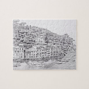 Portofino in zwart-wit - 8x10 - 110 stuks legpuzzel