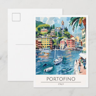 Portofino Italië Kunst Illustratie Reizen Briefkaart
