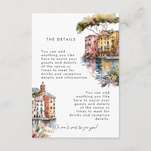 Portofino Italie mariage d'été carte d'information (Devant)