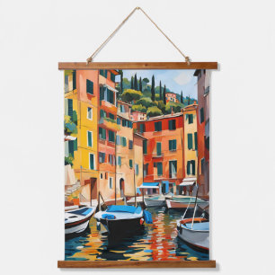 Portofino Italië Mediterraan Waterschap Boten Hangend Wandkleed