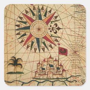 Portolan Chart Kaart van Caïro, Egypte Vierkante Sticker