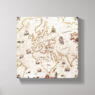 Portolan Grafiek van de wereld 1519 Canvas Afdruk