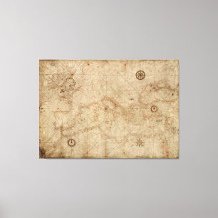 Portolan-kaart rond 1500 canvas afdruk