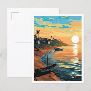 Portonovo Benin Art Vintage Travel Illustratie Briefkaart