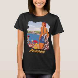 Portorose Strand Dame Blauw Vintage Reis T-shirt