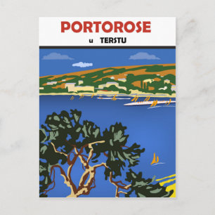 Portorose, uitzicht op Adriatische zee, vintage re Briefkaart