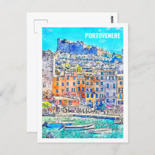 Portovenere Italië Famous Travel Waterverf Sketch Briefkaart