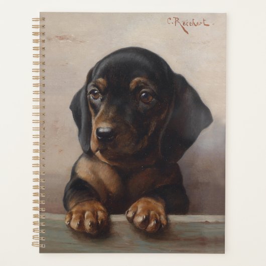 Portrait à l'huile d'un chiot teckel vintage (Devant)