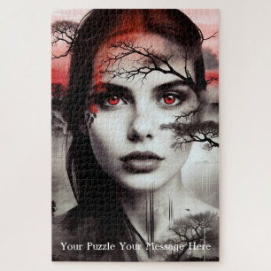 Portrait abstrait de fille paysage puzzle