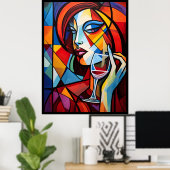 Portrait Abstrait d'une femme buvant une affiche d (Bureau à domicile)